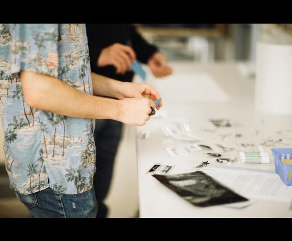 People putting art project together